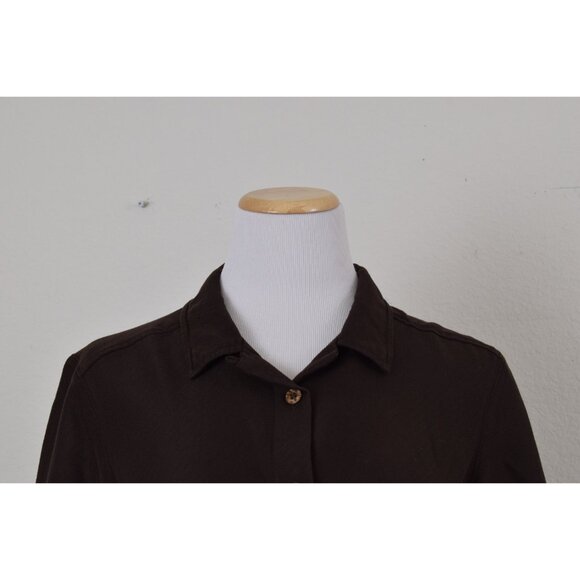 Vintage 90s‎ Chocolate Brown Rayon/Polyester Shirt size PM - Picture 6 of 10